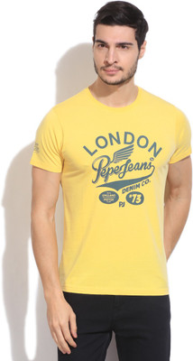 

Pepe Jeans Printed Men's Round Neck Yellow T-Shirt, Gold
