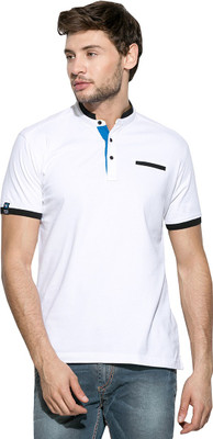 

Mufti Solid Men's Mandarin Collar White T-Shirt