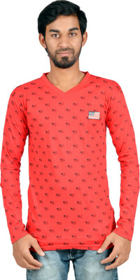 

Harsha Printed Men' V-neck Red T-Shirt