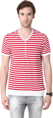 

Mudo Striped Men's V-neck Red T-Shirt