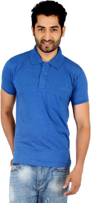 

Awack Solid Men's Polo Neck Blue T-Shirt, Mil-darkblue