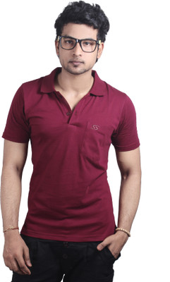 Spur Solid Men' Polo Neck Maroon T-Shirt