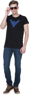 

White Kalia Printed Men's Round Neck Black T-Shirt