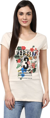 

Ajile by Pantaloons Graphic Print Women' Round Neck Beige T-Shirt, Ecru