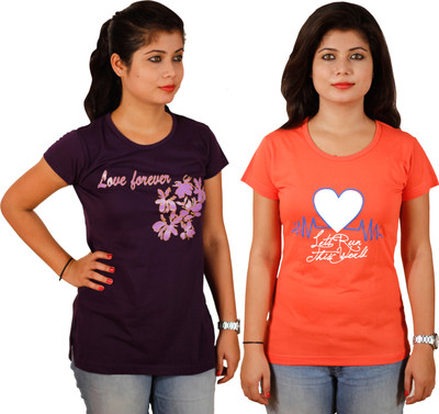 

Tryd Printed Women' Round Neck Multicolor T-Shirt(Pack of 2