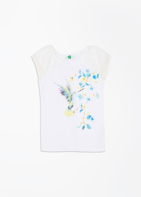 

United Colors of Benetton Girls Solid Cotton T Shirt(White, Pack of 1, 101