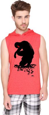 

SayItLoud Printed Men's Hooded Red T-Shirt, Red melange