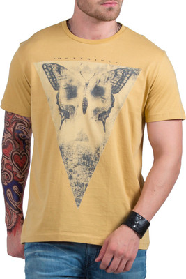 

HotTribes Printed Men' Round Neck Beige T-Shirt