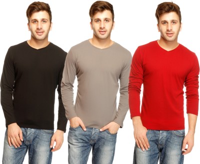 

Gritstones Solid Men's V-neck Multicolor T-Shirt(Pack of 3), Black;maroon;s.grey