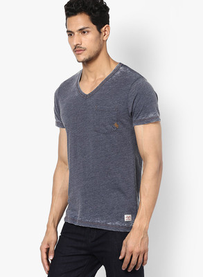 

Jack & Jones Solid Men's V-neck Grey T-Shirt, Total eclipse