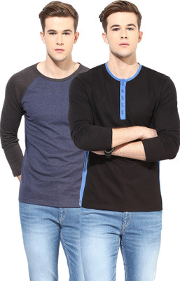 

Yellow Submarine Solid Men's Round Neck Black, Light Blue T-Shirt(Pack of 2)