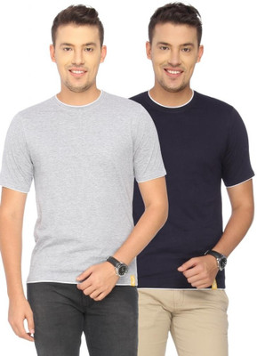 

Campus Sutra Solid Men Round Neck Dark Blue, Grey T-Shirt(Pack of 2)