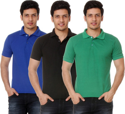 

TeeMoods Solid Men's Polo Neck Black, Blue, Green T-Shirt(Pack of 3)