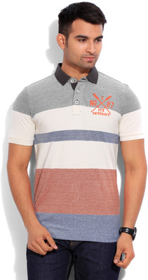 

United Colors of Benetton. Striped Men' Polo Neck Grey, White, Red T-Shirt, 901