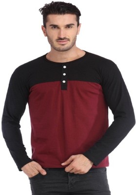 

Leana Solid Men's Henley Maroon, Black T-Shirt