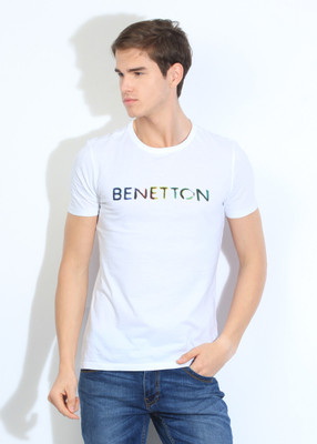 

United Colors of Benetton. Printed Men's Round Neck White T-Shirt, 901