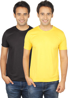 

Quetzal Solid Men's Round Neck Yellow, Black T-Shirt(Pack of 2, Black;yellow