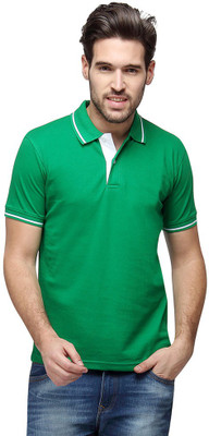 

Campus Sutra Solid Men Polo Neck Green T-Shirt