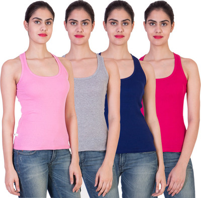 

2 Day Solid Women' Round Neck Multicolor T-Shirt(Pack of 4, Baby pink;fushia;grey;royal blue
