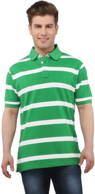 

The Cotton Company Striped Men' Polo Neck Green, White T-Shirt, Forest green