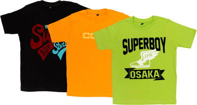 

Pokizo Boys Printed Cotton T Shirt(Multicolor, Pack of 3, Light brown yellow and parrot green