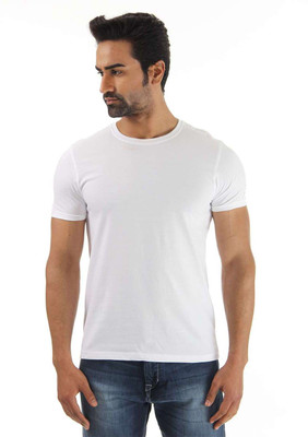 

Flying Machine Solid Men' Round Neck White T-Shirt