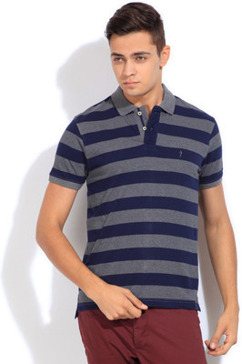 

Indian Terrain Striped Men's Polo Neck Blue T-Shirt, Royal blue