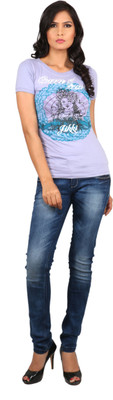 

Black Soul Solid Women's Round Neck Light Blue T-Shirt, Heather