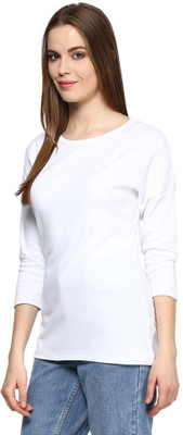 

Hypernation Solid Women' Round Neck White T-Shirt