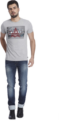 

Jack & Jones Printed Men' Round Neck Grey T-Shirt, Light grey melange
