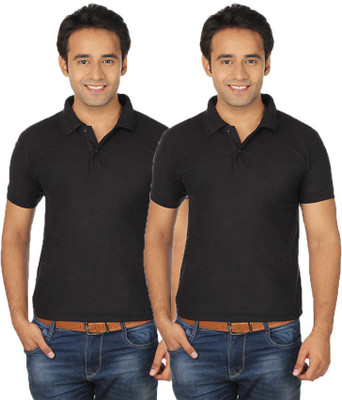 

Quetzal Solid Men's Polo Neck Black, Black T-Shirt(Pack of 2