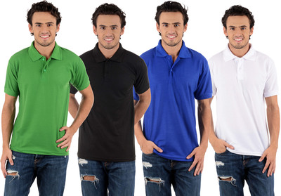

Blaze Solid Men's Polo Neck Multicolor T-Shirt(Pack of 4, Black;dark green;royal blue;white