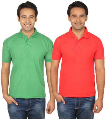 

Quetzal Solid Men's Polo Neck Green, Red T-Shirt(Pack of 2, Light green;red