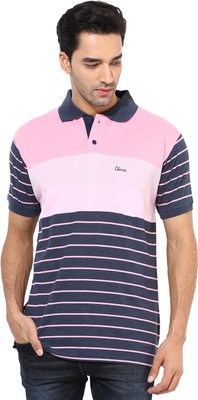 

Okane Striped Men's Polo Neck Pink T-Shirt