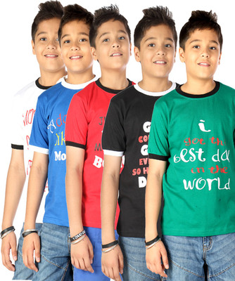 

Gkidz Boys Printed Cotton T Shirt(Multicolor, Pack of 5