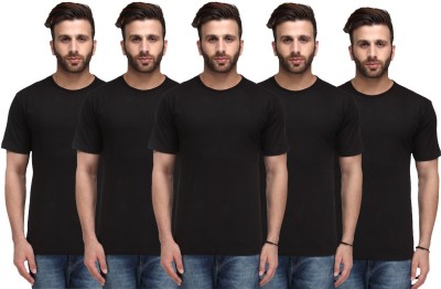 

Nitlon Solid Men's Round Neck Multicolor T-Shirt(Pack of 5, Black