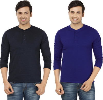 

Weardo Solid Men's Henley Blue, Dark Blue T-Shirt(Pack of 2, Navy blue;royal blue