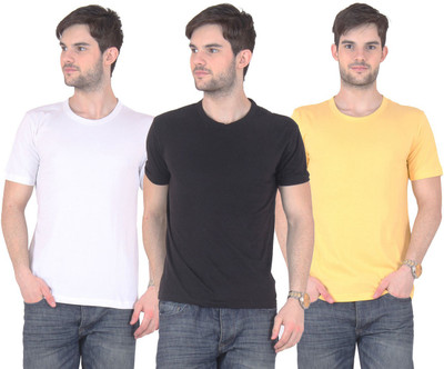 

E'Hiose Solid Men' Round Neck Multicolor T-Shirt(Pack of 3, Black;white;yellow