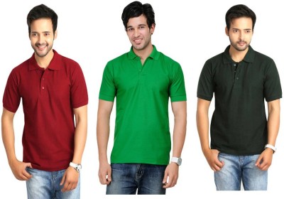 

Keepsake Solid Men's Polo Neck Multicolor T-Shirt(Pack of 3, A bottle green