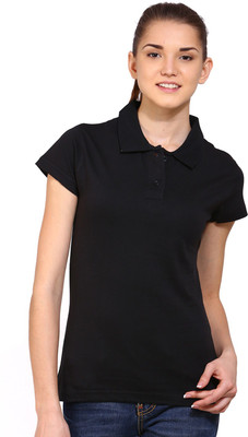 

Ap'pulse Solid Women' Polo Neck Black T-Shirt