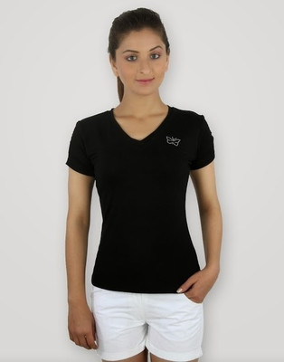

Martini Solid Women's V-neck Black T-Shirt