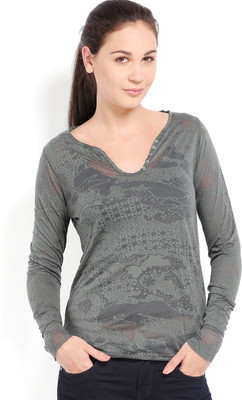 

Ten on Ten Self Design Women's Round Neck Green T-Shirt