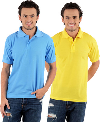 Blaze Solid Men's Polo Neck Multicolor T-Shirt(Pack of 2, Sky blue;yellow