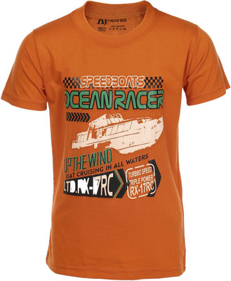 AJ Dezines Boys Printed Cotton T Shirt(Orange, Pack of 1