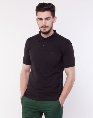 Cotton County Premium Solid Men's Polo Neck Black T-Shirt