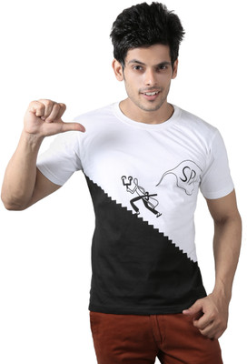 

Spur Graphic Print Men' Round Neck Multicolor T-Shirt, White-black