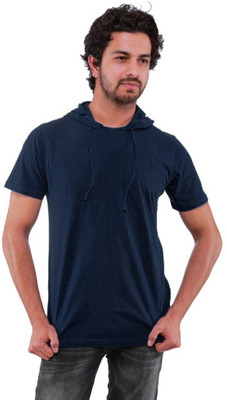 Purple Square Solid Men's Hooded Dark Blue T-Shirt