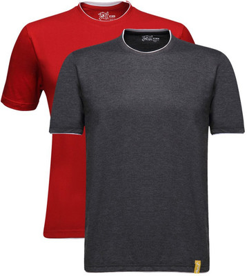 

Campus Sutra Solid Men Henley Multicolor T-Shirt(Pack of 2, Charcoal;red