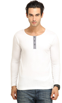 

Fio Solid Men' Henley White T-Shirt