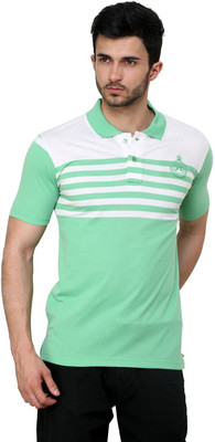 

Cotton County Premium Striped Men's Flap Collar Neck Green T-Shirt